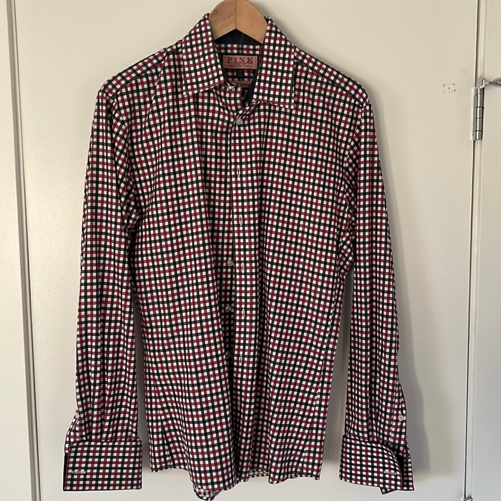 Thomas Pink Red and Blue Check Dress Shirt